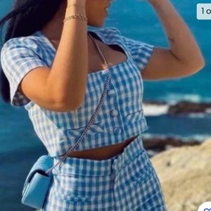Zara Blue Gingham Crop Top. In size medium